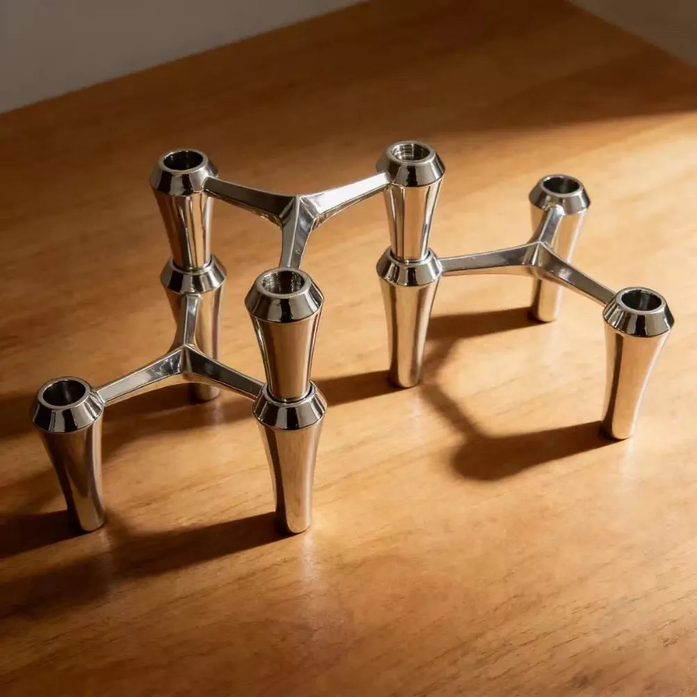 Minimalist Alloy Candle Holder Set Creative Stackable Candlestick Ornament Western Restaurant Candle Stand Home Decoration