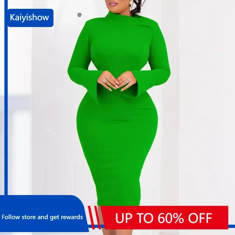 

Autumn Elegant Office Pencil Dress Women's Oblique Neck Long Sleeved Solid Slim Fashion Business Commuter Dress Women