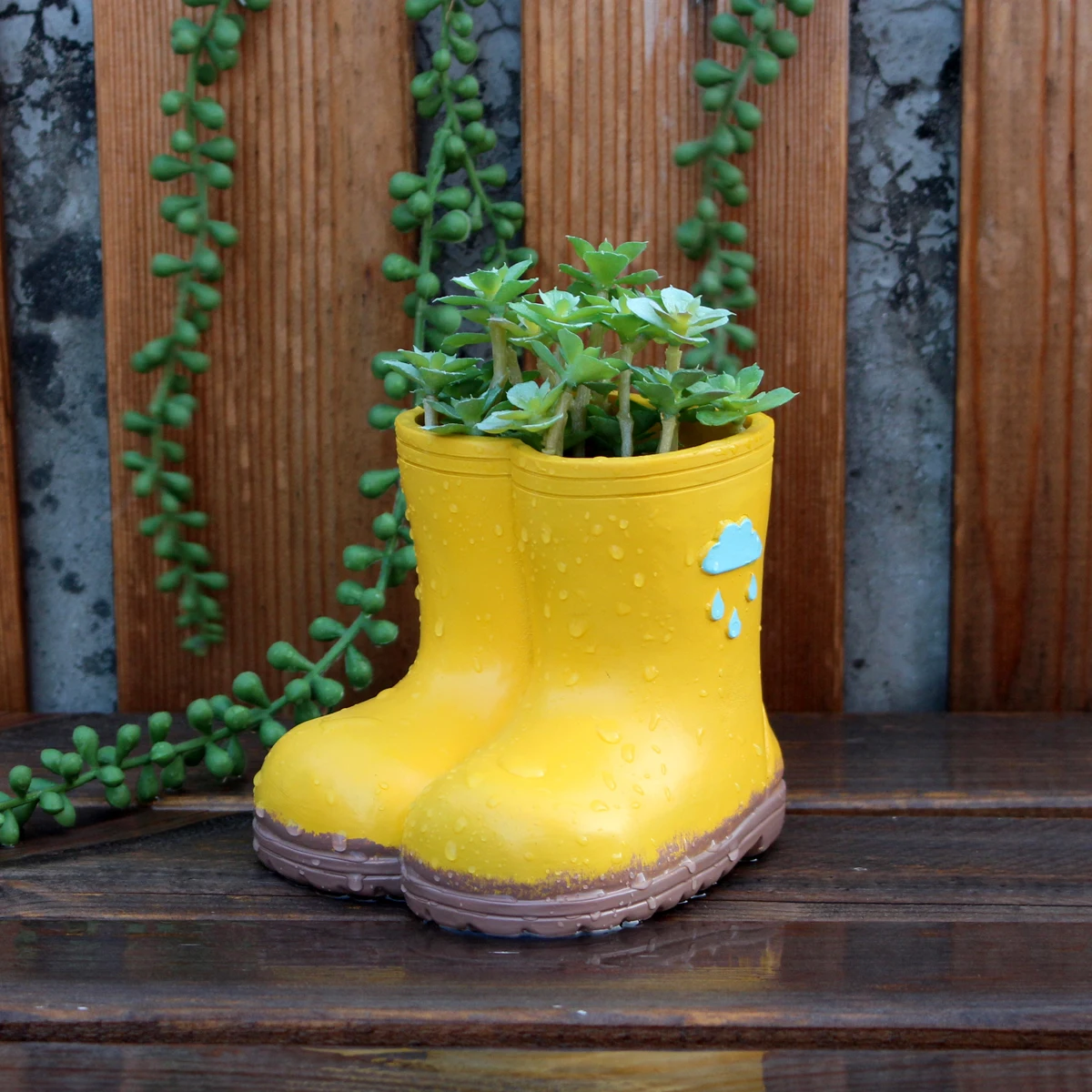 1pc Yellow Rain Boots Resin Craft Flower Pot, Spring Garden Pastoral Courtyard Gardening Creative Boots Decoration, Flower Seed