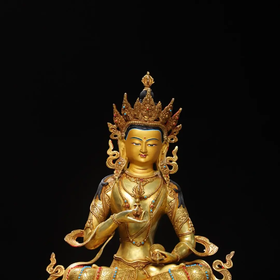 Handmade Large Tibetan Brass Gold Plated Vajrasattva Statue Home Altar Vintage Decor Gift