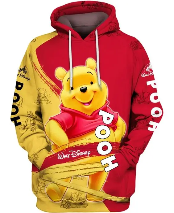 Disney Winnie the Pooh men's hoodie and Piglet women's hooded triple 3D print zipper hoodie