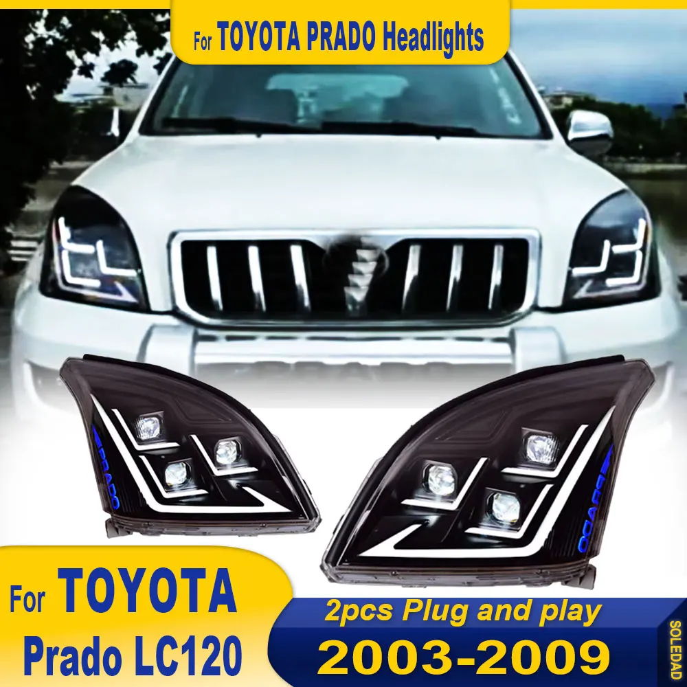 LED HeadLamp for Toyota Prado LED Headlight 2003-2009 Headlights LC120 DRL Turn Signal High Beam Angel Eye Projector Lens 2pcs