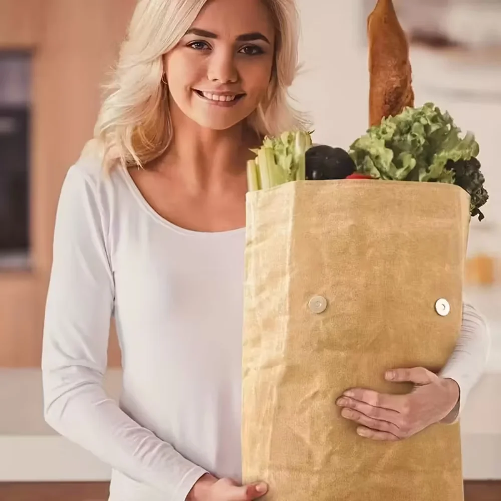 

Вощеная холщовая сумка для обеда, имитация крафт-бумаги, водонепроницаемая термоизоляционная сумка-холодильник большой емкости, многоразовая для хранения