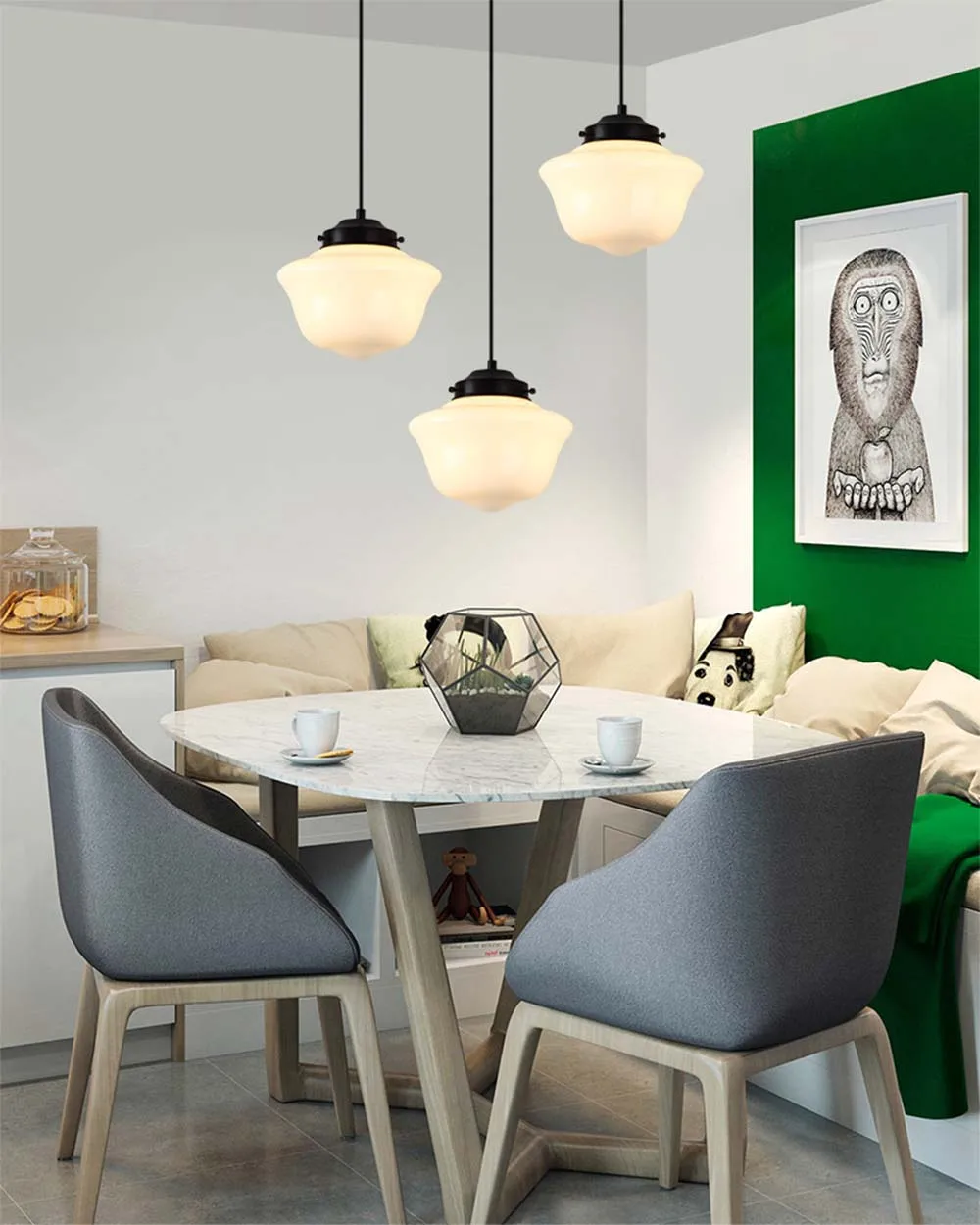 Nordic Minimalist Glass Pendant Light With Single Head Antique Style Cream Hanging Light Study Bar Counter Front Desk Studio