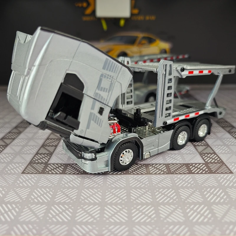 1/50 simulation alloy sliding Scania double decker transport vehicle model Heavy duty double decker trailer doors can be opened