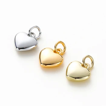 골드 도금 하트 참, 점프 링 목걸이 만들기 용품, 솔리드 러브 펜던트, DIY 쥬얼리 액세서리, 14K 18K, 4 개 세트