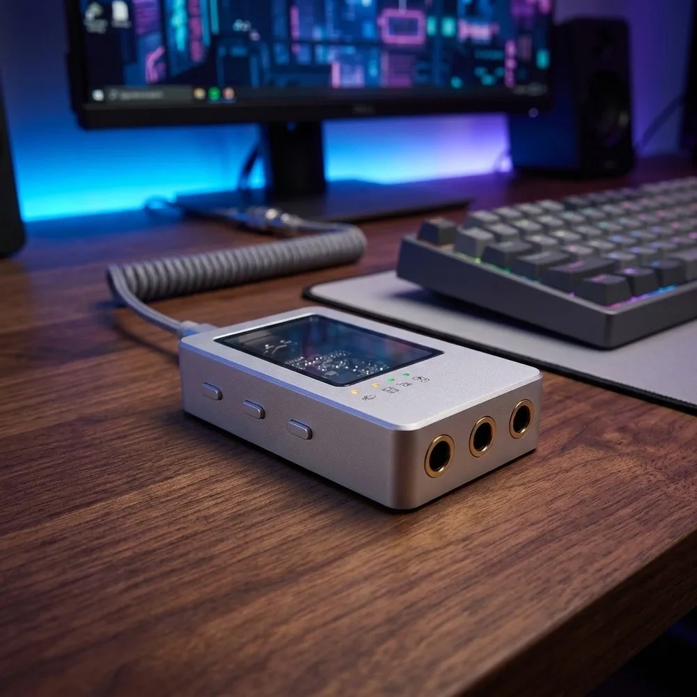 For USB-C to 3.5mm External Sound Card for 7.1 Surround Audio For Gaming Streaming Portable ABS Design 6x4x2cm