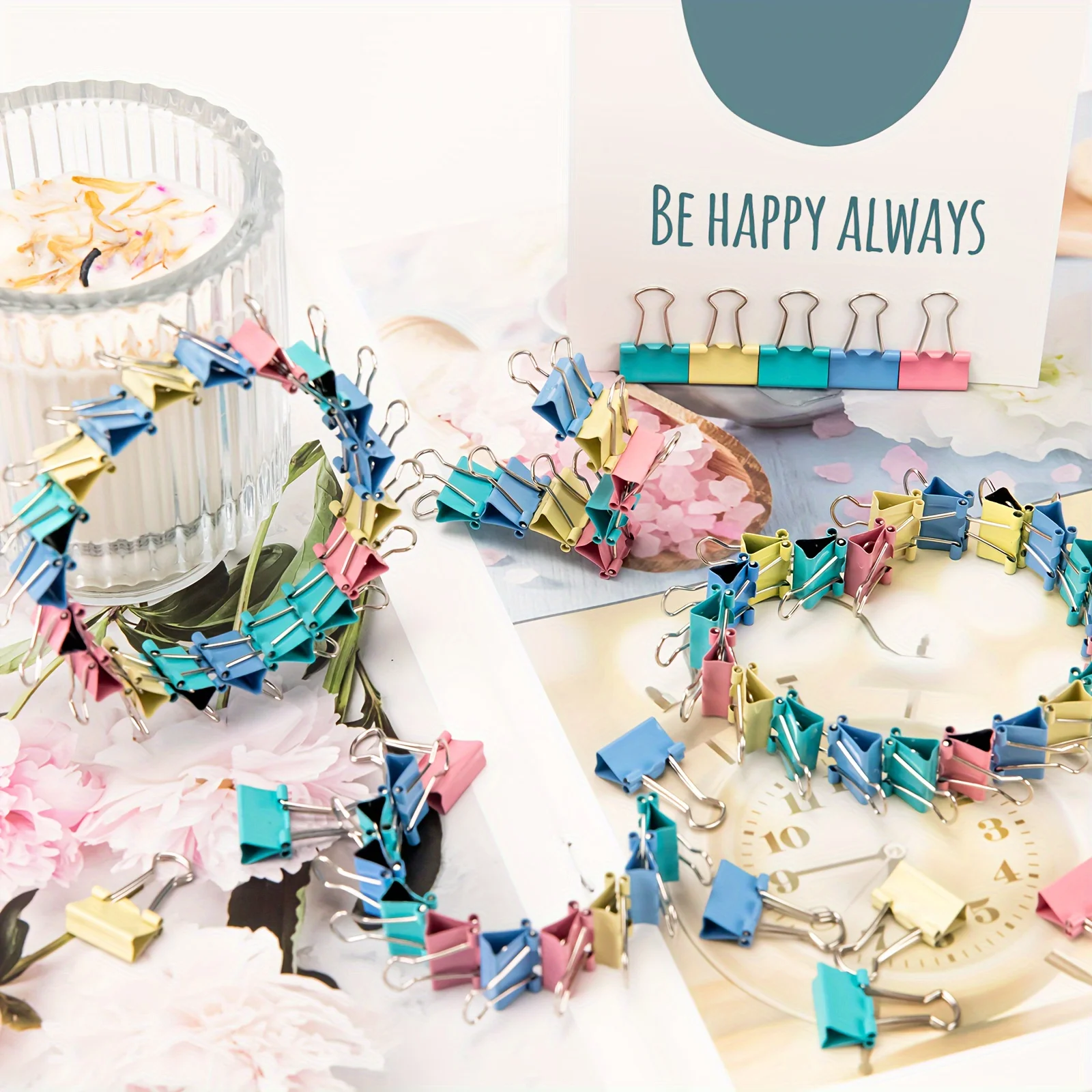 60pcs Mini Binder Clips Color Binder Clip Small Paper Clip 15mm 5/8 Inch Micro Size Office Clips for Home School Office Business