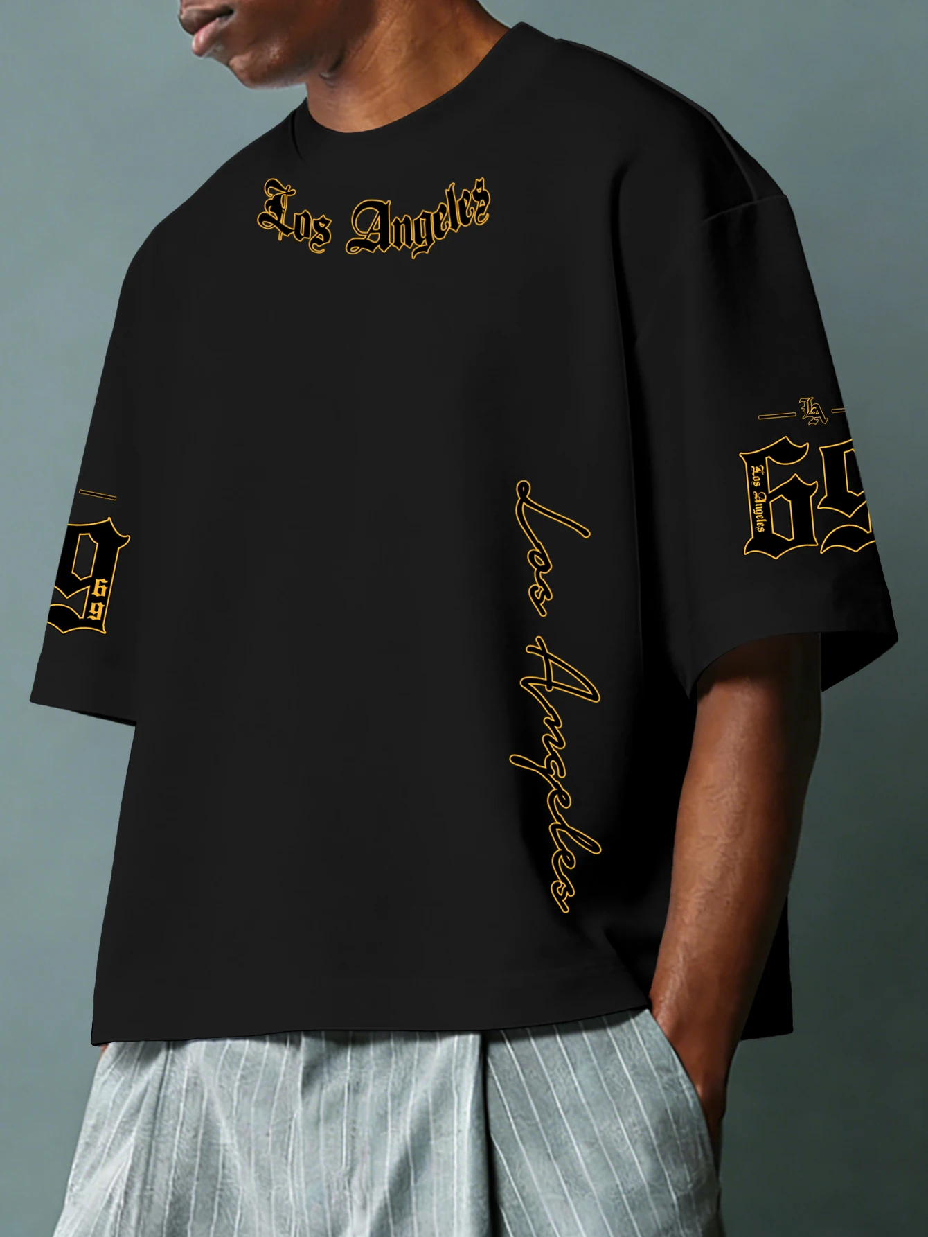 69 Los Angeles Legend: Camiseta de estilo urbano con tipografía gótica atrevida