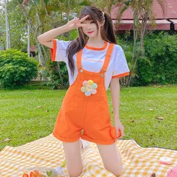 Girls Jeans Shorts Korean Ladylike Cotton Sweet Flowers New Fashion Romper Spring Summer All-match Small Fresh Girls Jeans