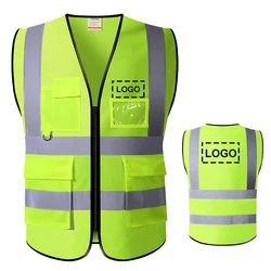 Reflective Safety Vest Logo or Text Custom High Visibility Night Work Security Sleeveless Yellow Vest Construction Workwear