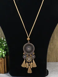 Vintage Ethnic Style Long Women's Necklace Metal Chain Wheel Tassel Necklace Women's Daily Vacation Can Wear Gift