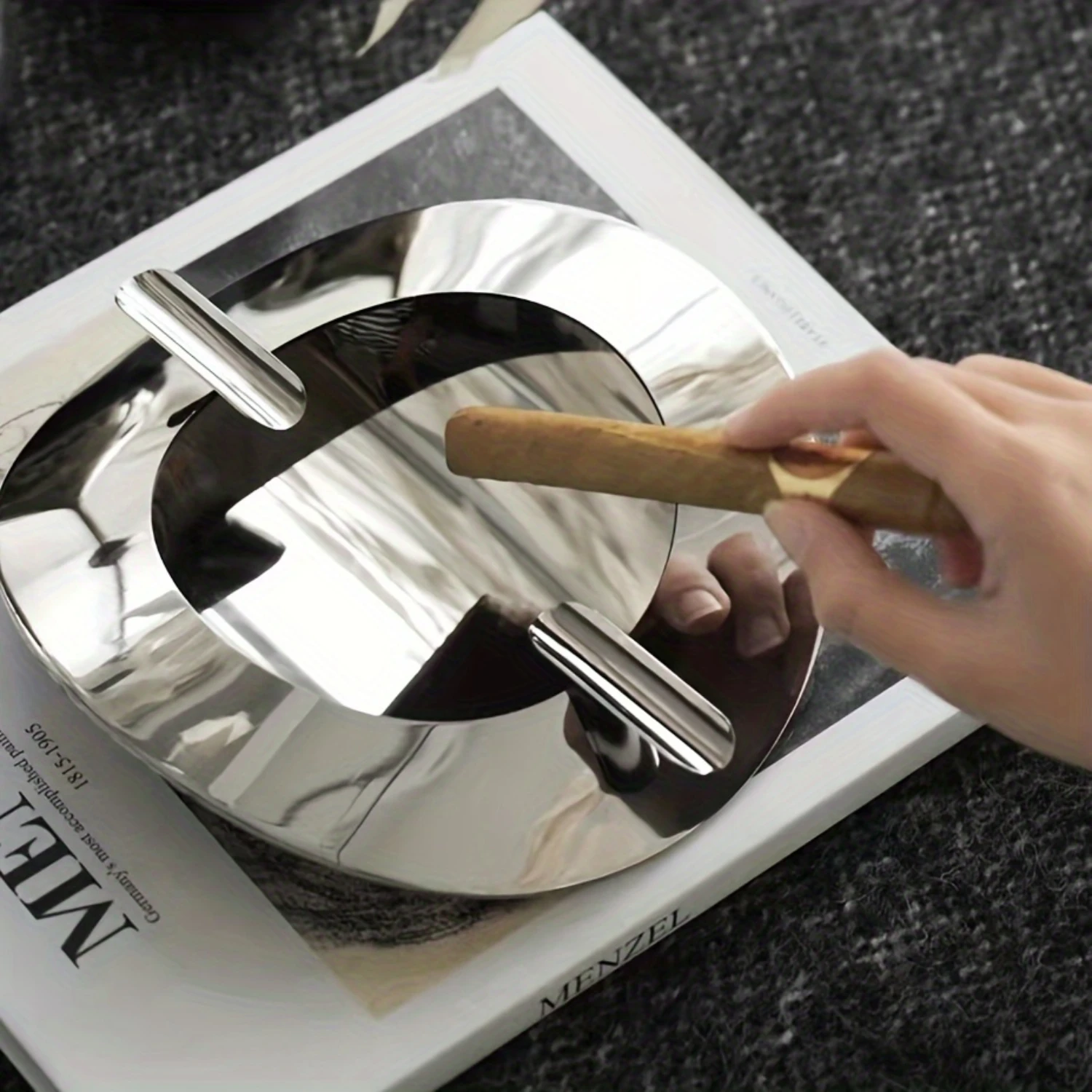 Роскошная круглая серебряная пепельница высокого класса из нержавеющей стали — декор для дома и офиса — стильная, функциональная