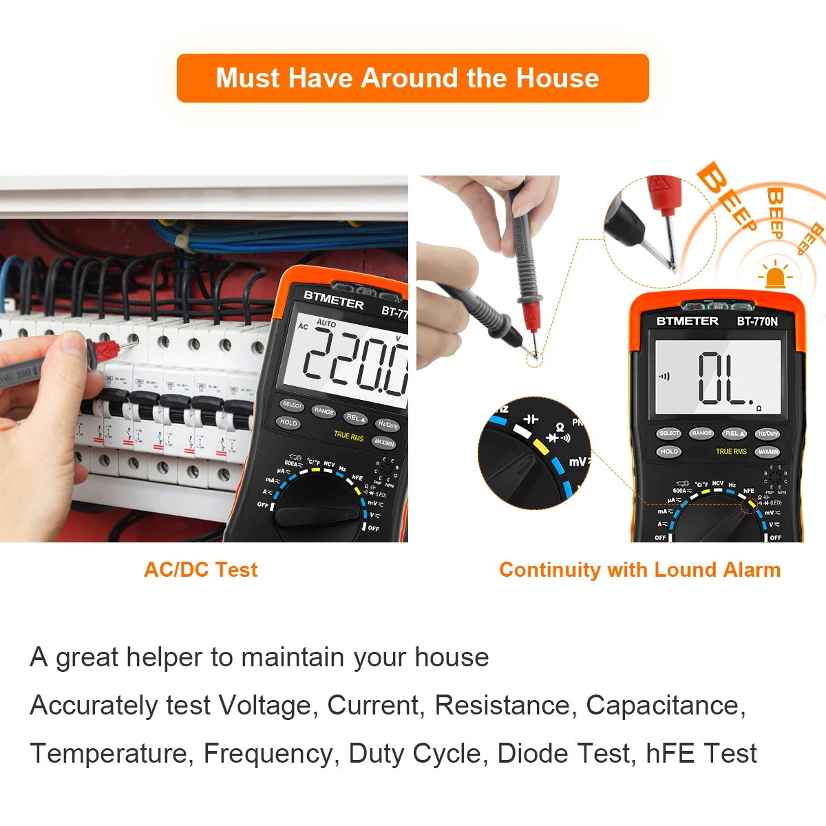 BTMETER BT-770N 6000 Count Orange Intelligent Digital Multimeter Current and Voltage Testing Instruments Tool Auto/Manual Range