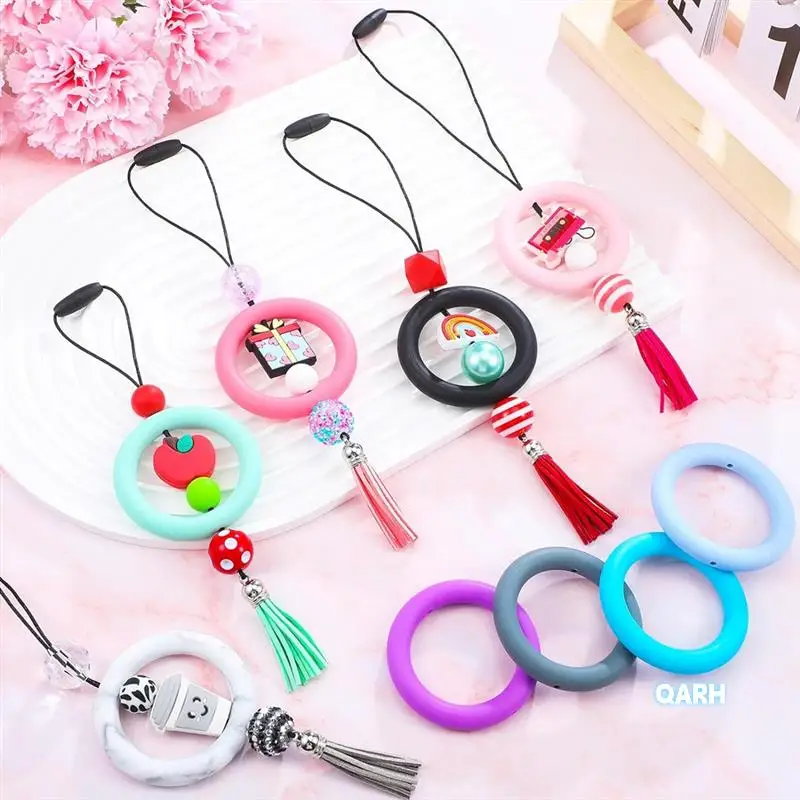 

Silicone Beaded Ring Making Kit 65Mm Round Silicone Bead Ring And Keychain Tasselfor DIY Keychain Bracelet Jewelry, Durable