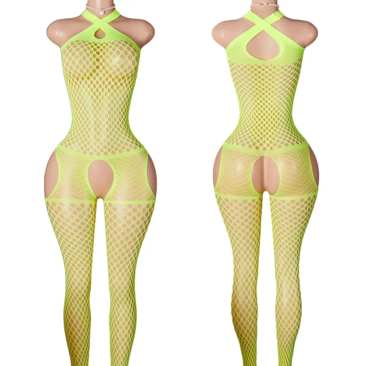 Body erotico per orsacchiotti Lingerie sexy con apertura sul cavallo Maglia elasticizzata Collant porno Biancheria intima esotica Donna Bodystocking trasparente a rete
