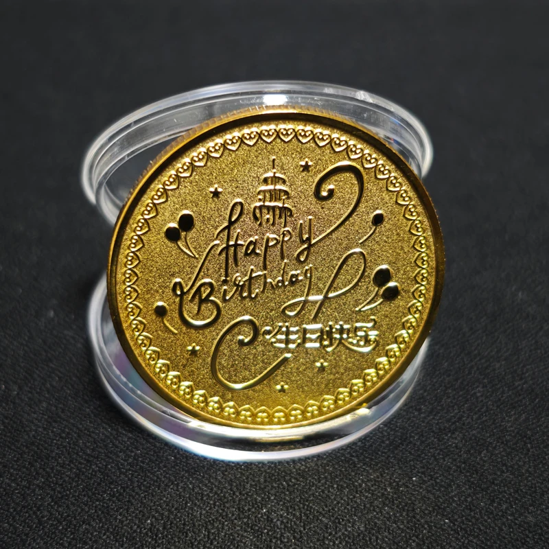 Hot Colorful Birthday Cake Coin Golden Plated Metal Craft Creative Birthday Gift Lucky Souvenir Party Favor for Men Women Kids