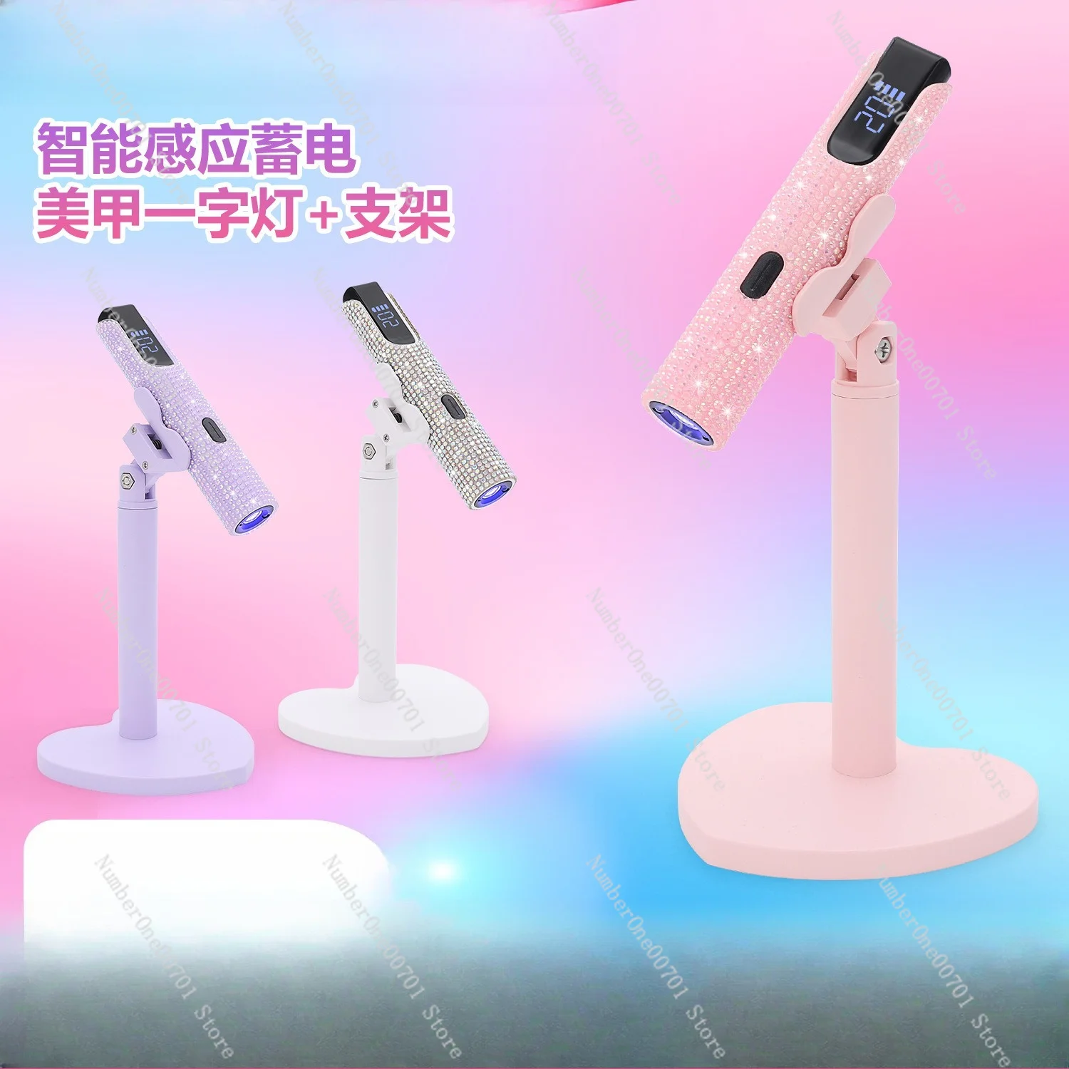 360°Rotatable Rechargeable Mini Handheld Nail LED Lamp with Stand, Portable UV Gel Curing Light for Diamond Nail Art