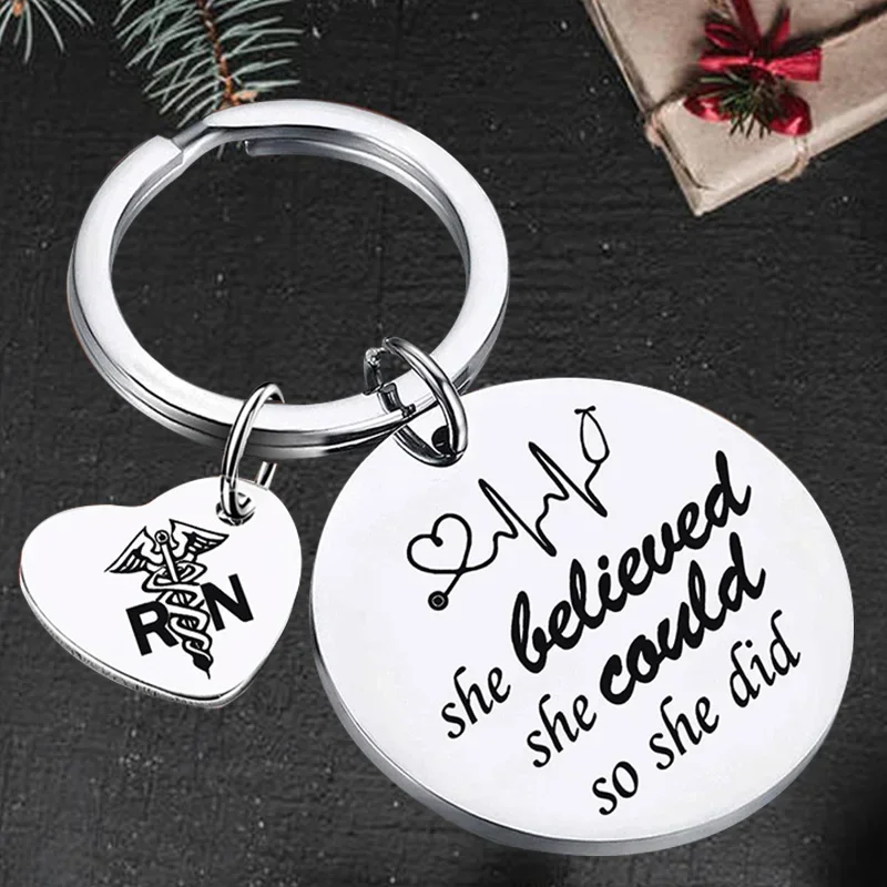 Cute Nurse Gift Keychain She Believed She Could So She Did Key chain Keyring Holder Nurse Graduation Gift RN Gift