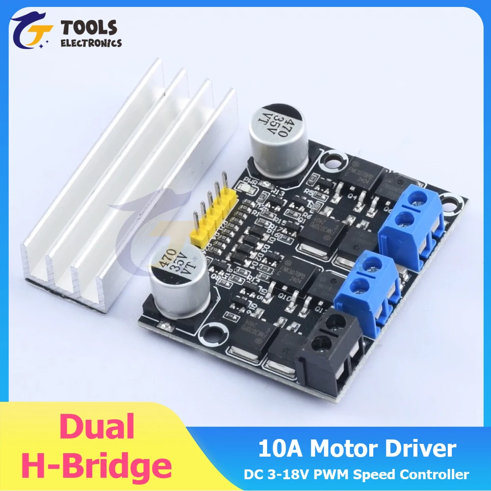 

10A Dual H-Bridge Motor Driver DC 3-18V PWM Speed Controller - Forward/Reverse Low Voltage High Current Control for DIY