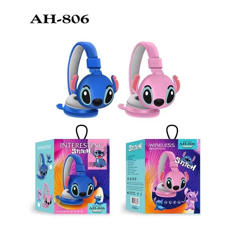 Disney Stitch AH-806 HIFI Sound Stereo Foldable Kids Headphones Wireless Bluetooth Earphones with Mic Anime Cartoon Kids Gifts