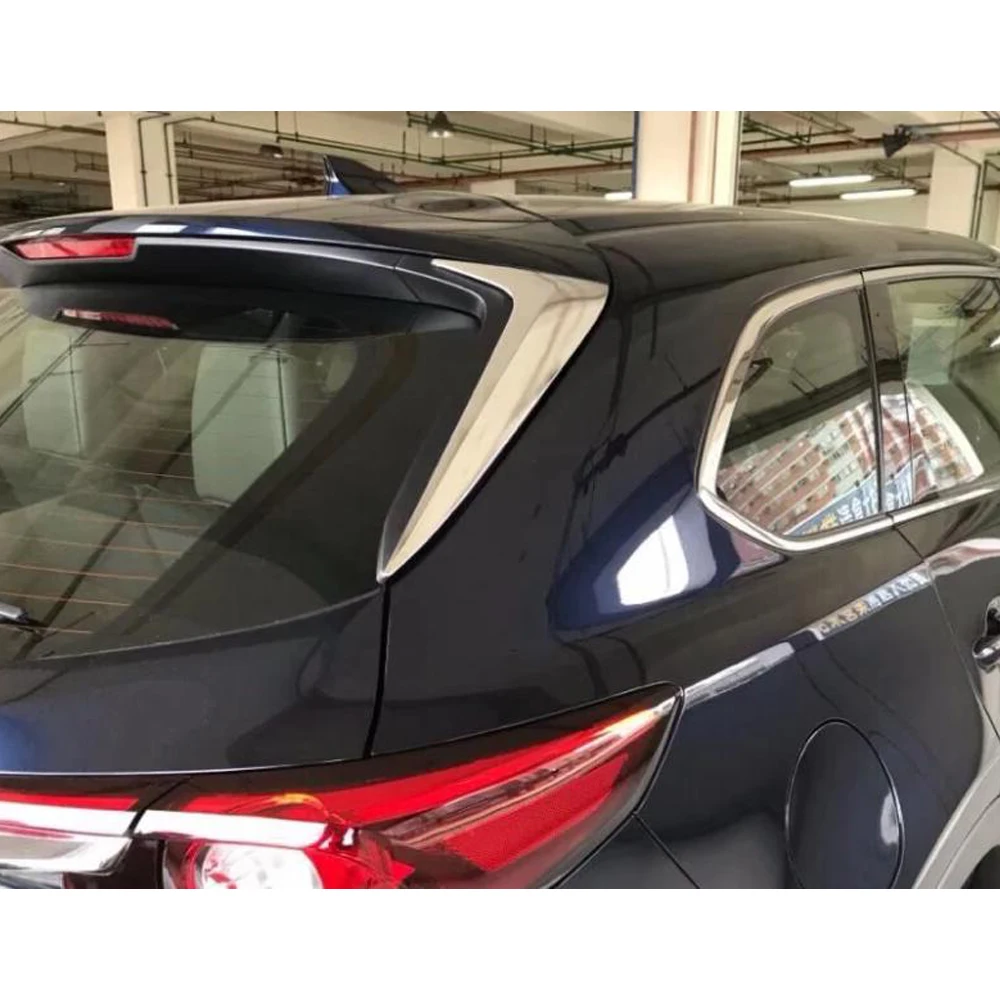 Styling Rear Tail Spoiler Side Triangle Molding Window Bezel Trim Stick For Mazda CX-9 CX9 2016 2017 2018 2019 2020 2021 2022