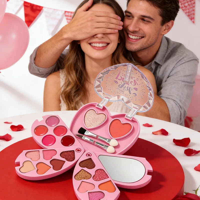 Cosmetics Palette Set: Lip Gloss, Eyeshadow, Blush, and Highlighter Combination—Ideal for Beginners and Portable Travel Use