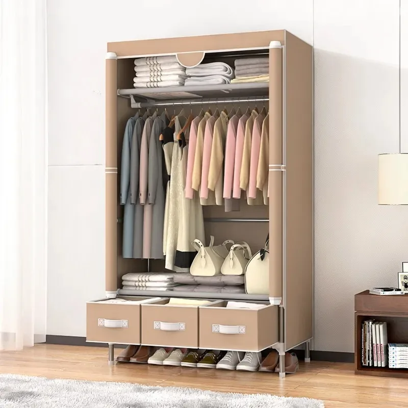 

Easy Assembly Fabric Wardrobe Closet, Non-Woven Storage Cabinet for Bedroom Dorm, Durable Clothes Organizer with Hanging Rod
