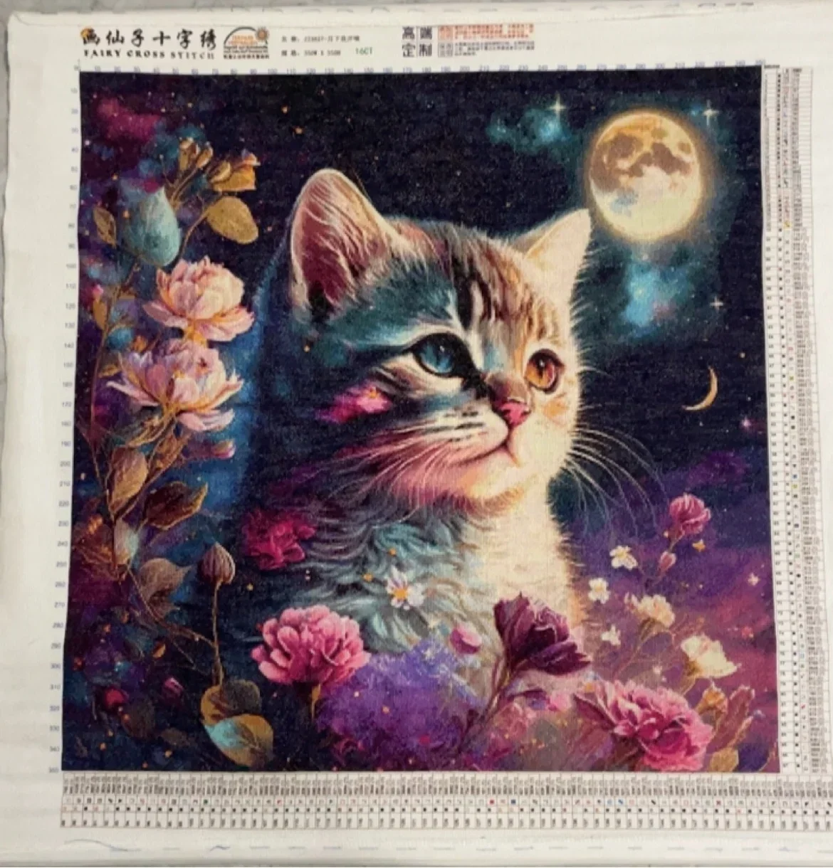 [ZZ3627-Flowers bloom under the moon] Stamped Cross Stitch Kit 11/14/16CT Printed Canvas Cotton Thread DIY Embroidery Wall Decor