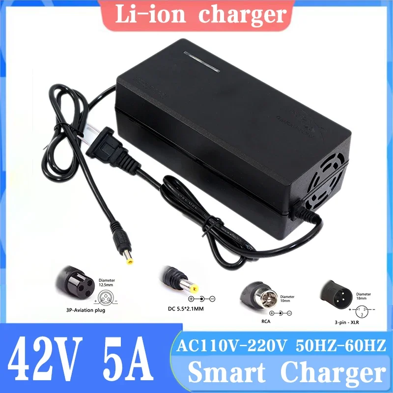 New 42V 5A 10S Lithium Ion Battery Charger with Fans for 36V 18650 Li-ion Lipo Desktop Type Fast Power Supply with DC Connecter