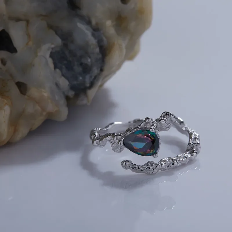S925 sterling silver zircon niche design sense simple irregular ins cold wind opening personalized fashion ring