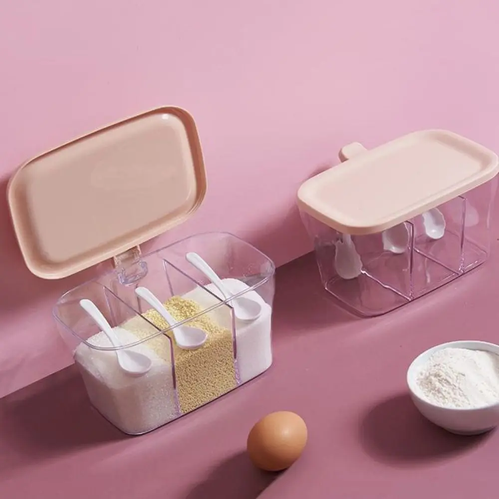 Multifunctional Plastic Seasoning Box Pink/Blue Dustproof Spice Storag Jars Moisture-Proof Three Grid Pepper
