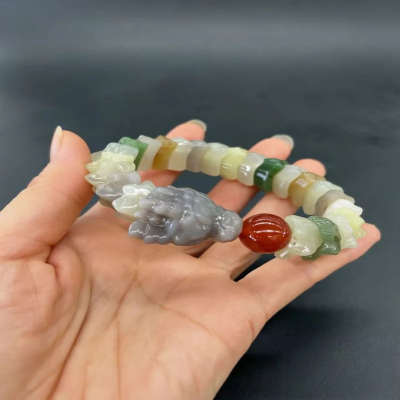 Natural Hetian Jade Exquisitely Carved Multi-Color Dragon Bone Bracelet Men's Women's Fashion Couple Accessories Feng Shui Gift