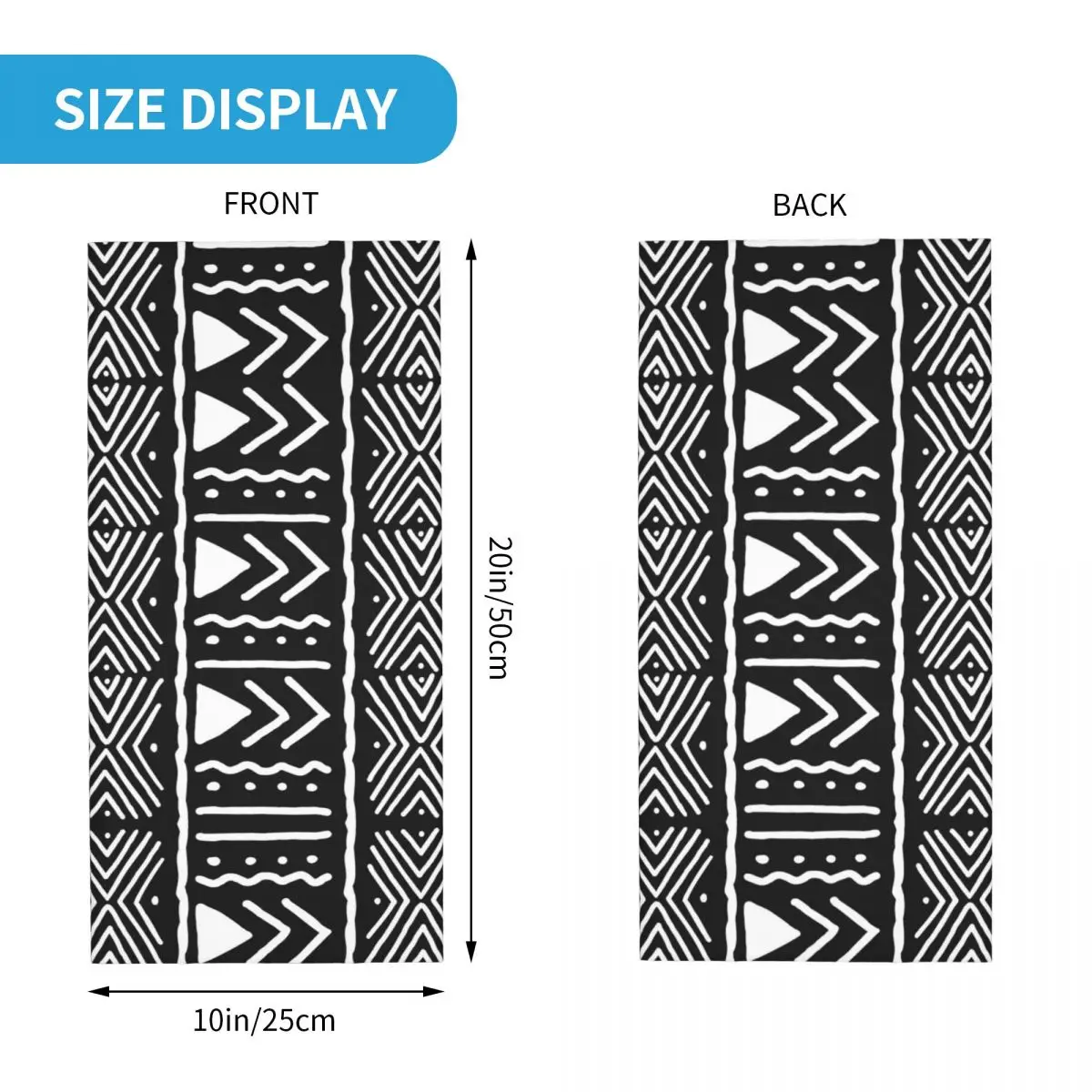 Black And White African Bogolan Tribal Pattern Bandana Neck Gaiter Wrap Scarf Multi-use FaceMask Hiking Fishing Adult Winter