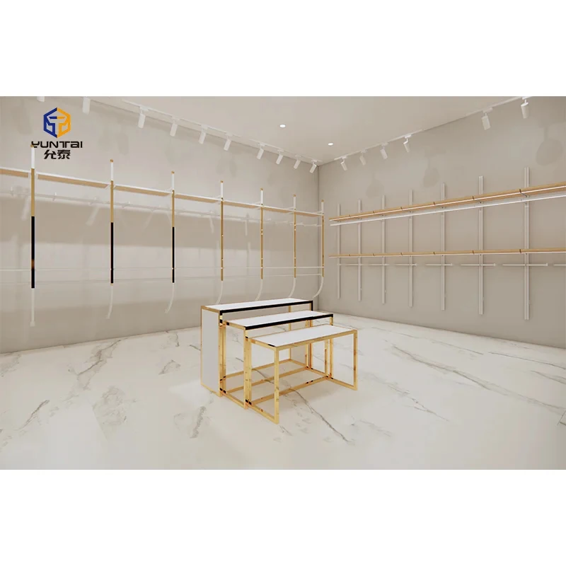 

custom.Boutique Clothes Rack Shop Floor-standing Gold Storage Table Fitting Wall Mounted Garment Rack Nesting Display Tabl