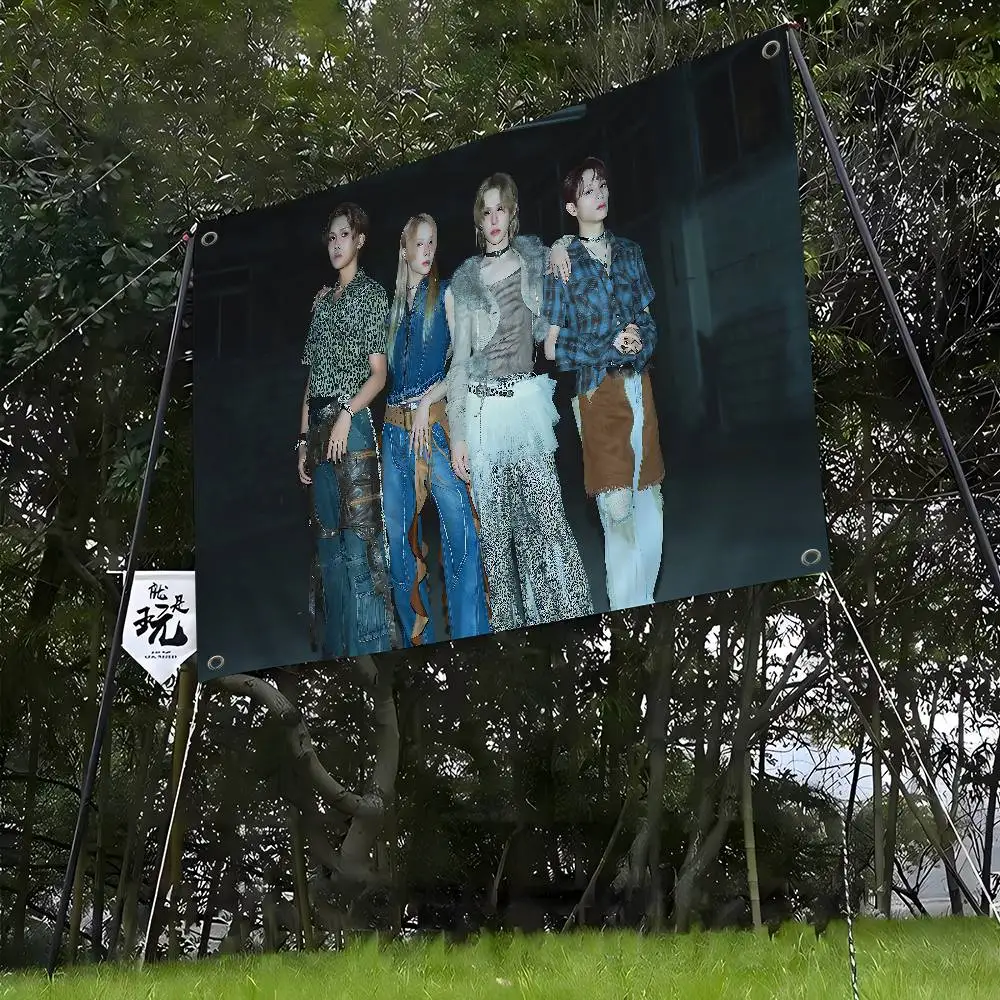 Popular Kpop Group X-XLov Creative Pattern Hanging Flag Polyester Printed Banner Hand Pulled Flag