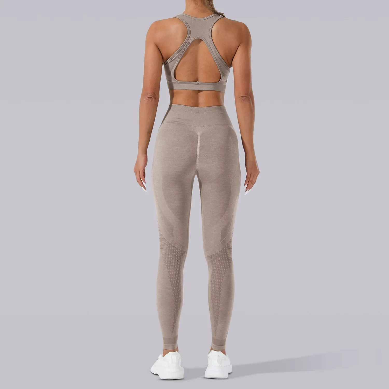 Ensembles de yoga sans couture pour femmes, soutien-gorge de sport dos nu, leggings d'entraînement, fitness, levage de la hanche