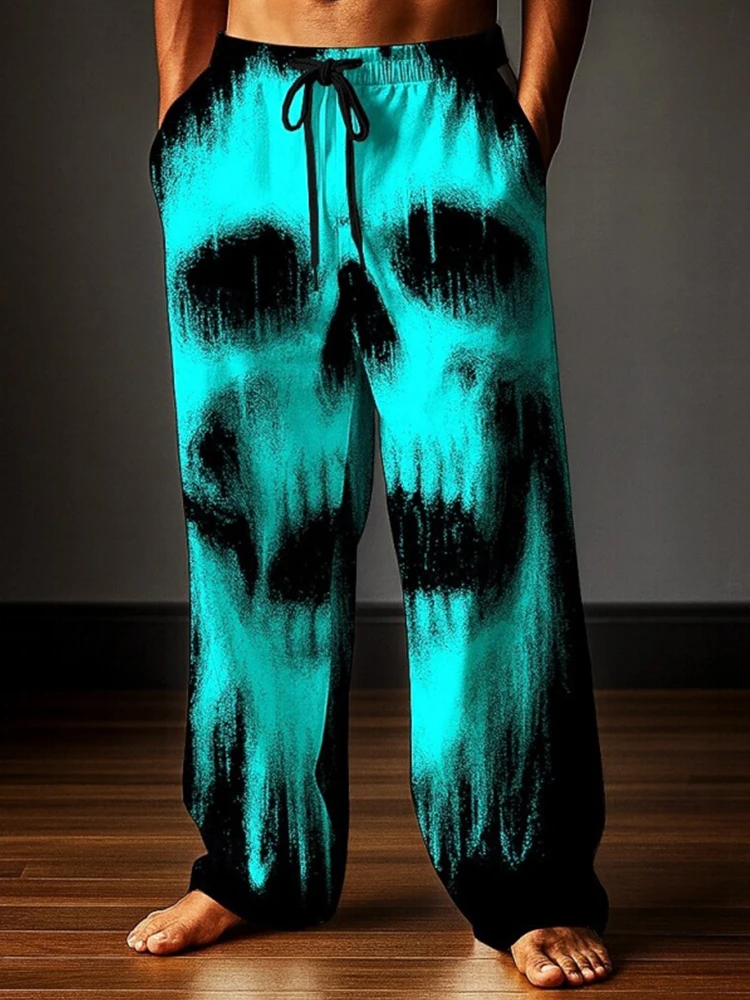 2025 novos homens com cordão moletom 3d crânio fantasma impressão respirável conforto calças casuais praia calças masculinas de grandes dimensões