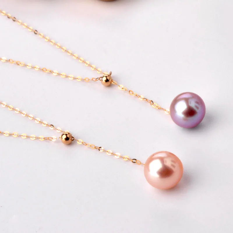 

NYMPH Real 18K Gold Jewelry Natural Freshwater Pearl Pendant Necklace Pure AU750 O Chain for Women Round Fine Brand Gifts X578