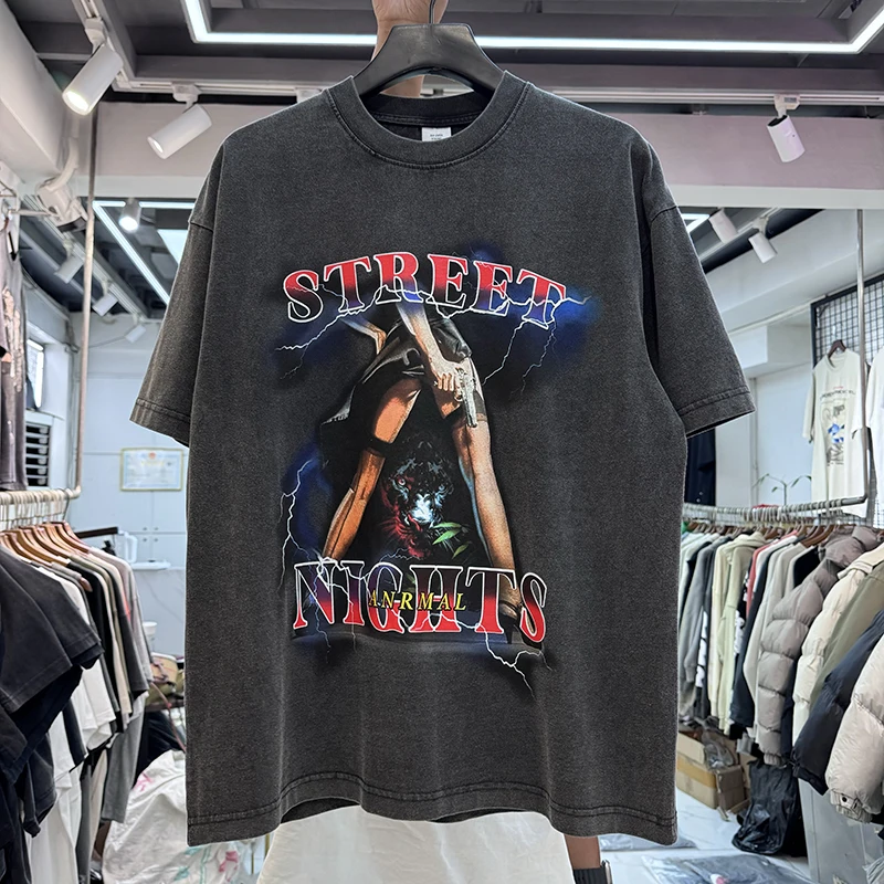 

Washed STREET NIGHTS T Shirt Best Quality Tee T-Shirt O-neck Short Sleeve Tops