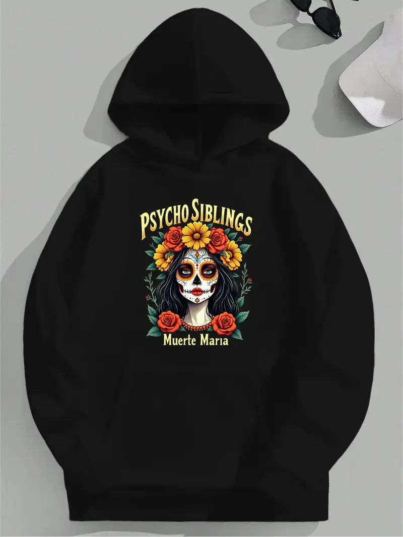 

Женская толстовка больших размеров «День мертвых» с ярким зеленым сахарным черепом и цветочным принтом, пуловер из 100% полиэстера на осень-зиму