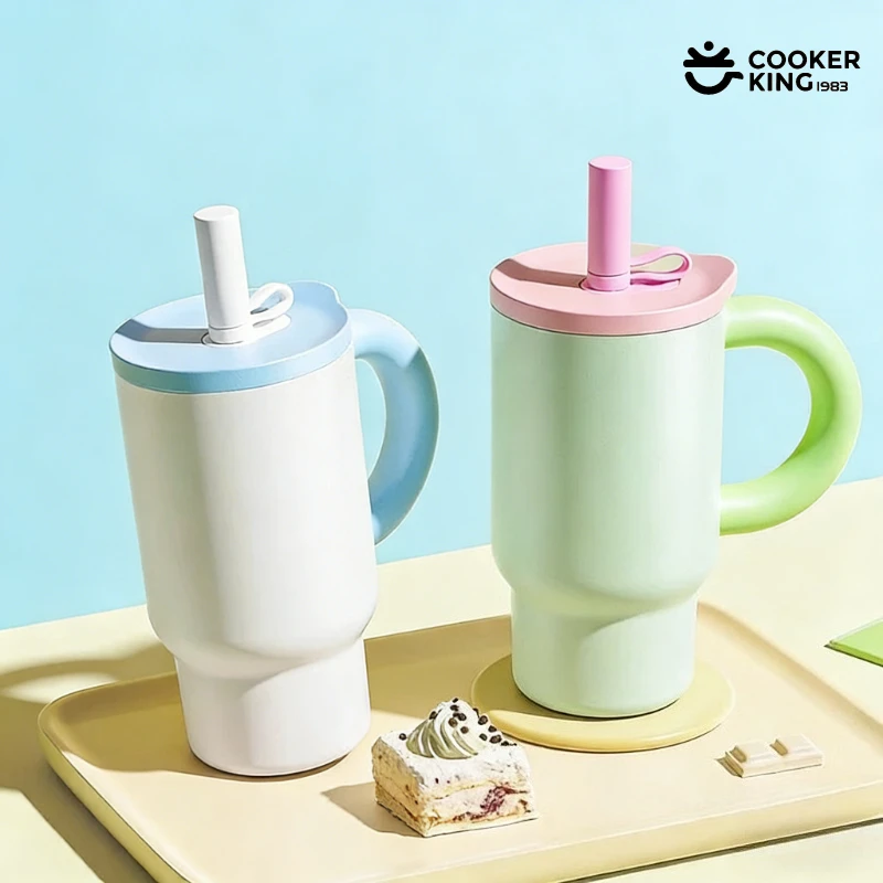 COOKER KING 810ML 316/304 Stainless Steel + PP Large Capacity Coffee Cup with Straw Insulated Water Bottle Thermos Bottles Cup view 2