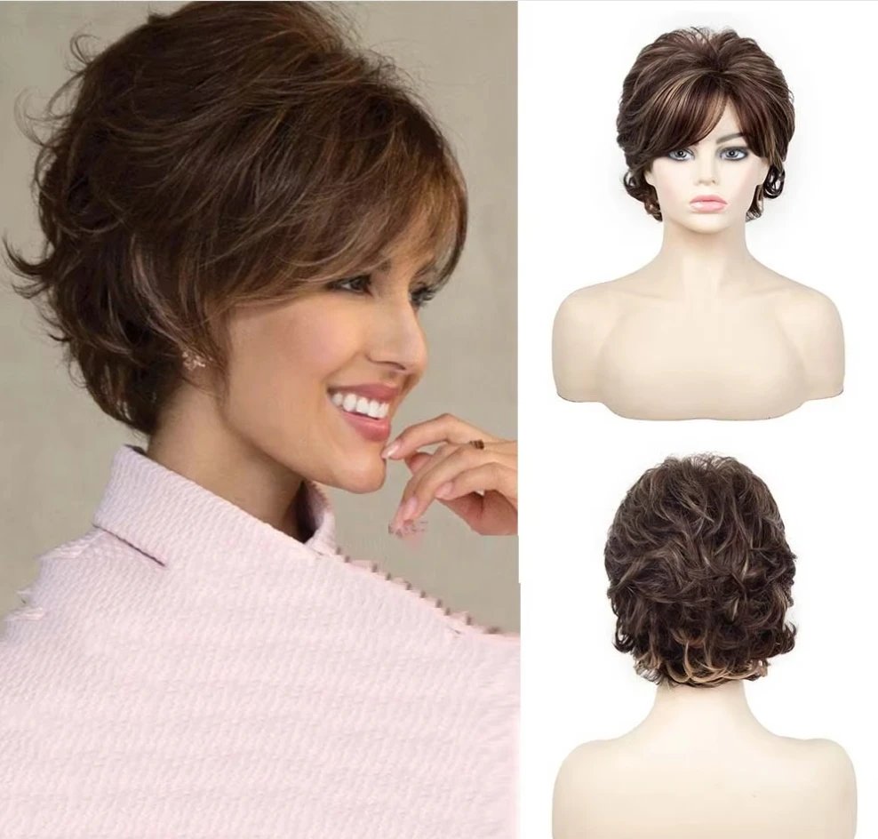 

Synthetic Brown Wigs for Women Short Synthetic Wig Female Curly Wigs for White Women Pixie Cut Women Wig