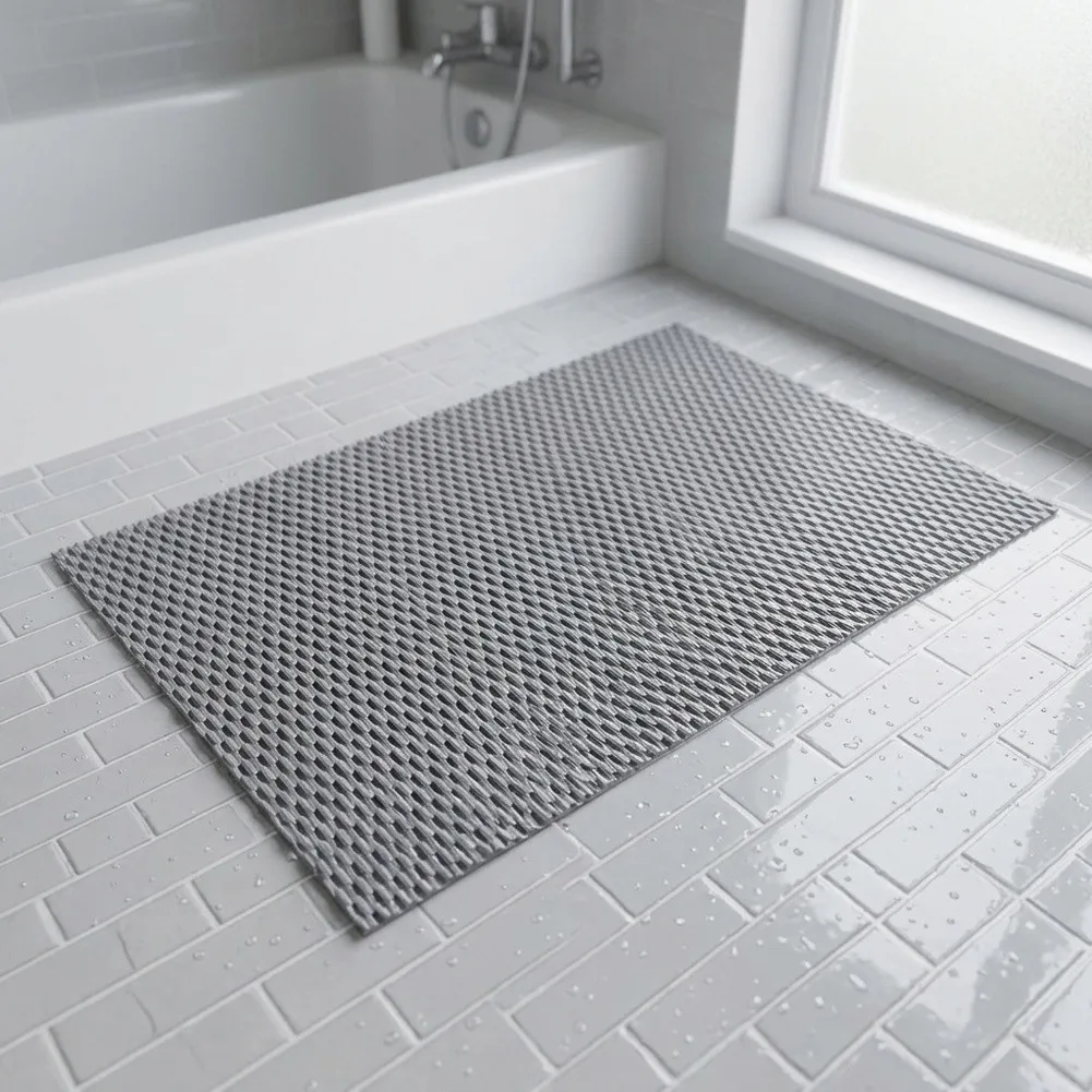 PVC Shower Floor Mat Non Slip Shower Mat Reinforced Suction Cups Large for Quick Drain Holes Gentle Foot Comfort Mat Bath Mat