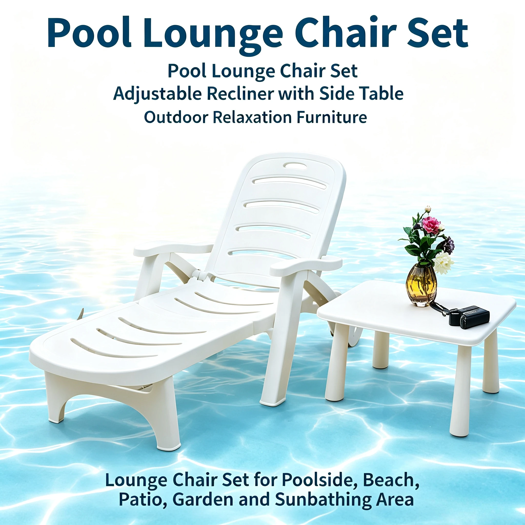 Plastic Foldable Beach Lounge Chair, Adjustable Backrest Dual Purpose Recliner for Swimming Pool Garden Outdoor Leisure Rest view 5