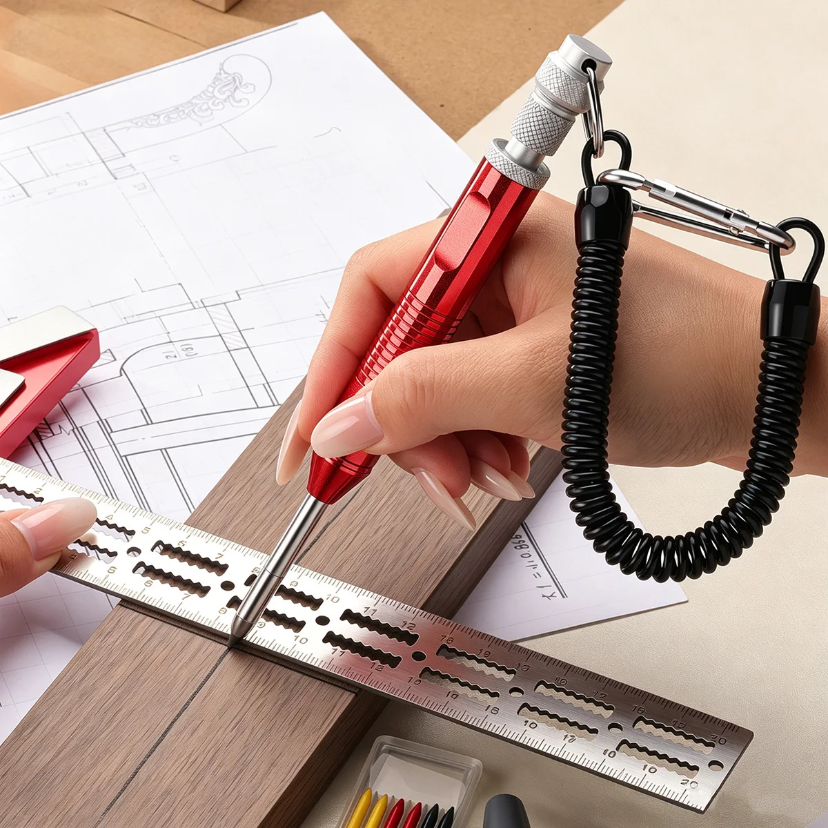 

Graphite Marking Pencil Lock Buckle Anti-drop Pen Holder Extended Carpenter Scribing Tool for Woodworking Construction Site
