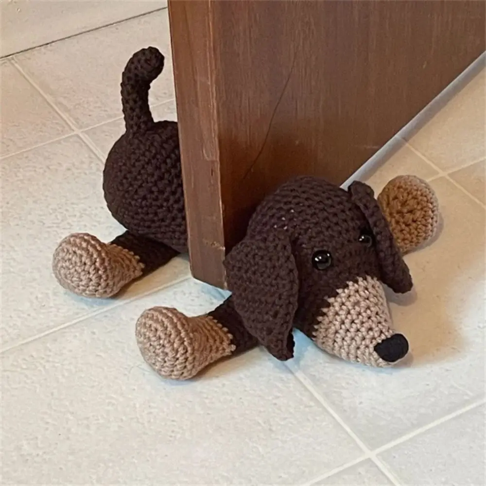 Handmade Animal Crochet Door Stop Cartoon Character Crocheted Floor Stopper Rat, Cow, Dog & Laziness Doorstop Floor Decorative