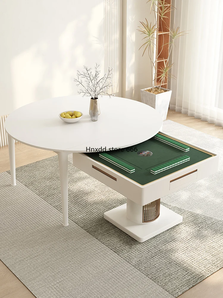 Round rock slab folding telescopic dining table mahjong table dual-purpose