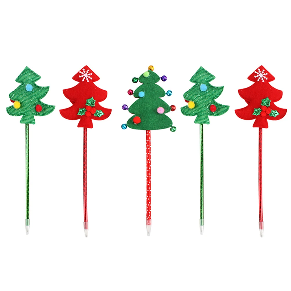 

5 шт., рождественские шариковые ручки, праздничный дизайн дерева, свободные чернила, идеально подходят для журналов, дневников, поздравительных открыток, детской школы
