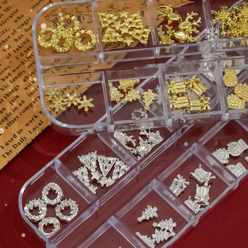 12 grades 3d decorações de arte de unhas de luxo liga brilhante strass gemas natal charme de unhas diy acessórios de unhas